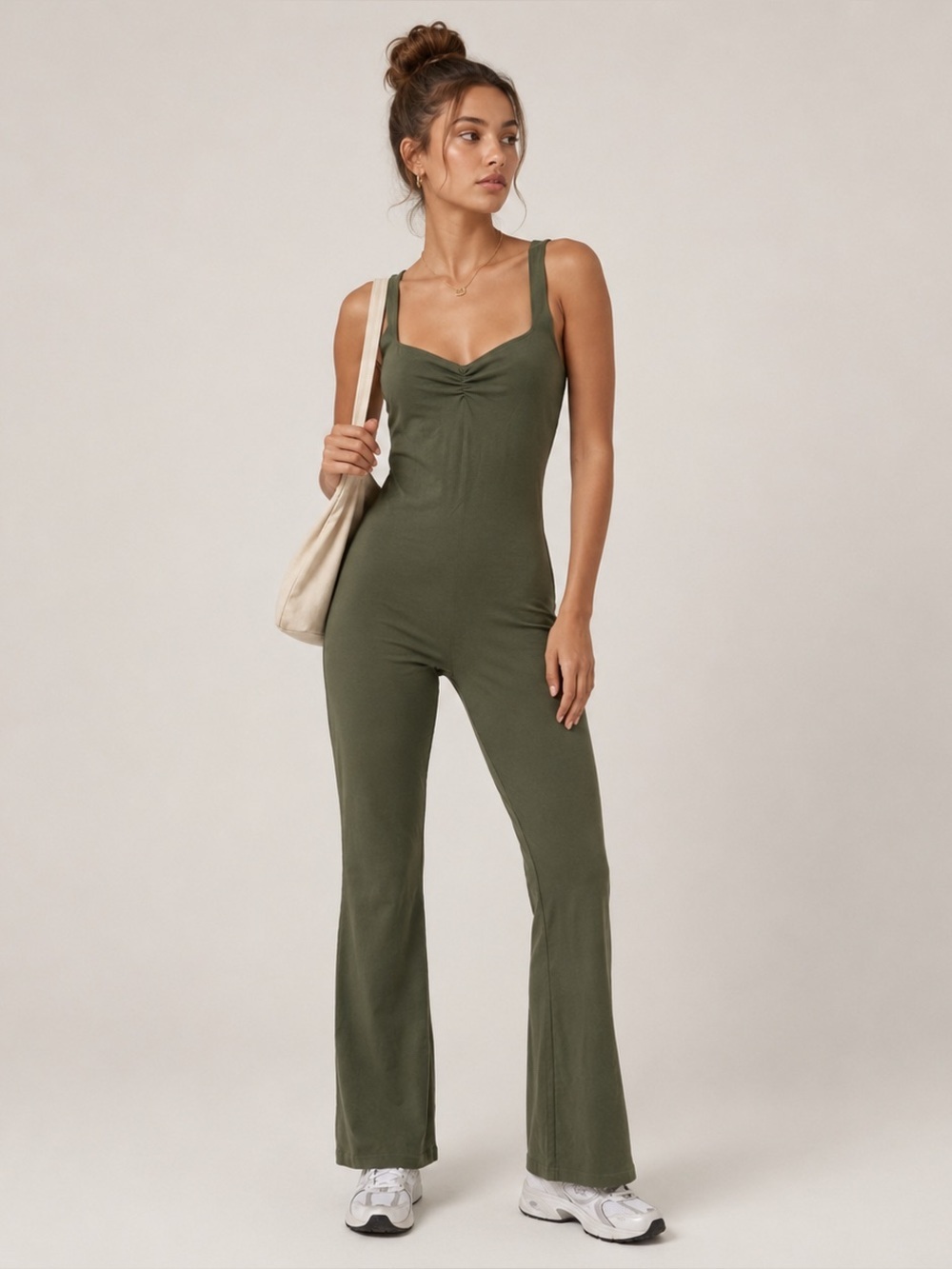 LACAUSA Wide Leg Jumpsuit Small Olive Athleisure Minimal Lounge Model Off Duty